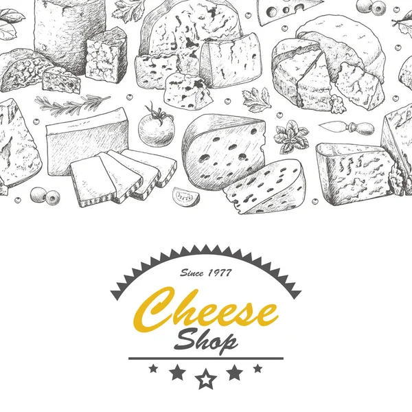 Fondo horizontal con productos de queso — Archivo Imágenes Vectoriales