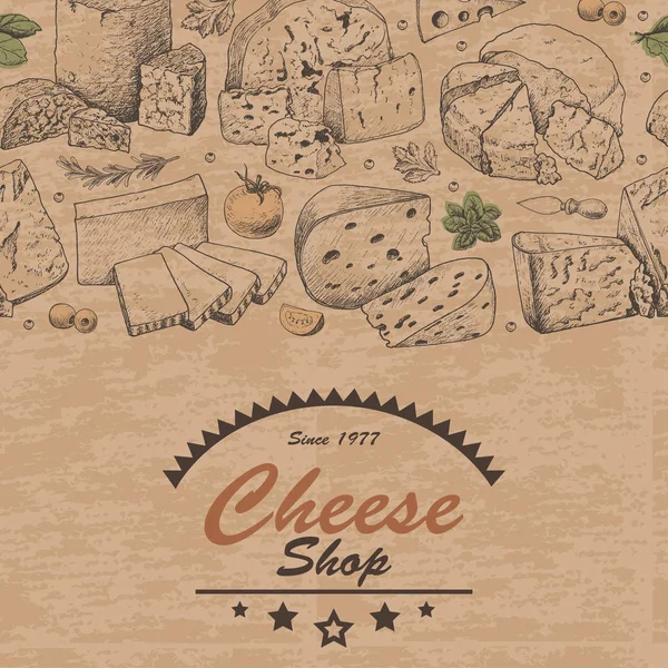 Horisontella bakgrund med ostprodukter — Stock vektor
