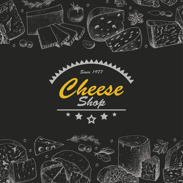 Fundo horizontal com produtos de queijo — Vetor de Stock