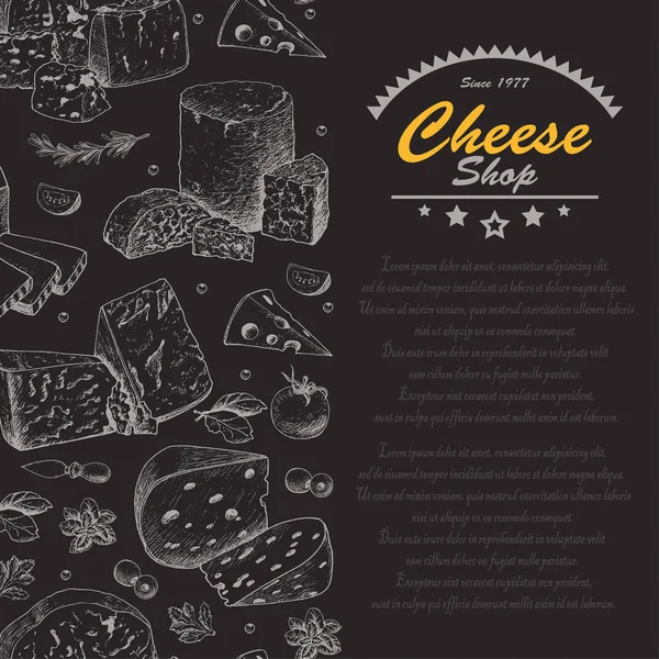 Vertikala bakgrund med ostprodukter — Stock vektor