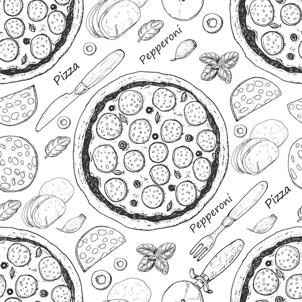Motif sans couture avec pizza — Image vectorielle