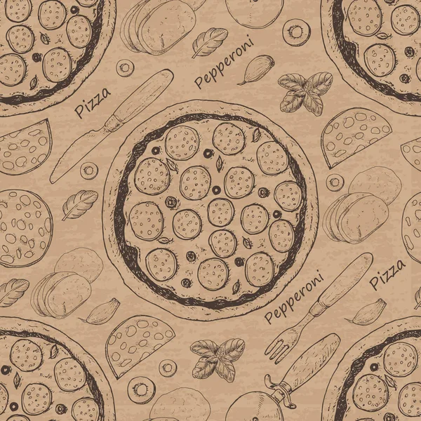 Motif sans couture avec pizza — Image vectorielle