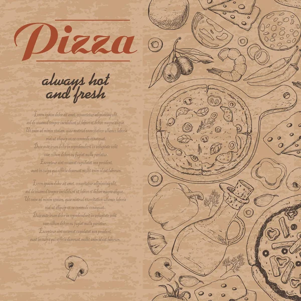 Fond vertical avec pizza et divers produits — Image vectorielle