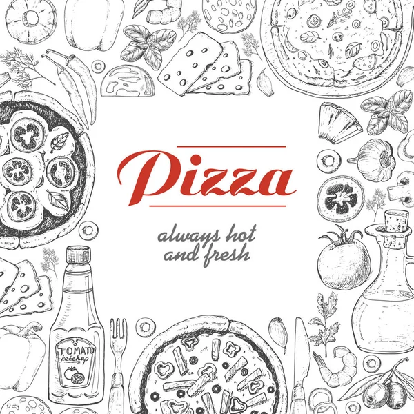 Fond vectoriel avec pizza et divers produits — Image vectorielle