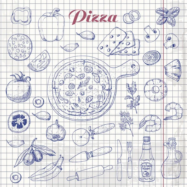 Ensemble d'ingrédients isolés pour la cuisson de pizza — Image vectorielle