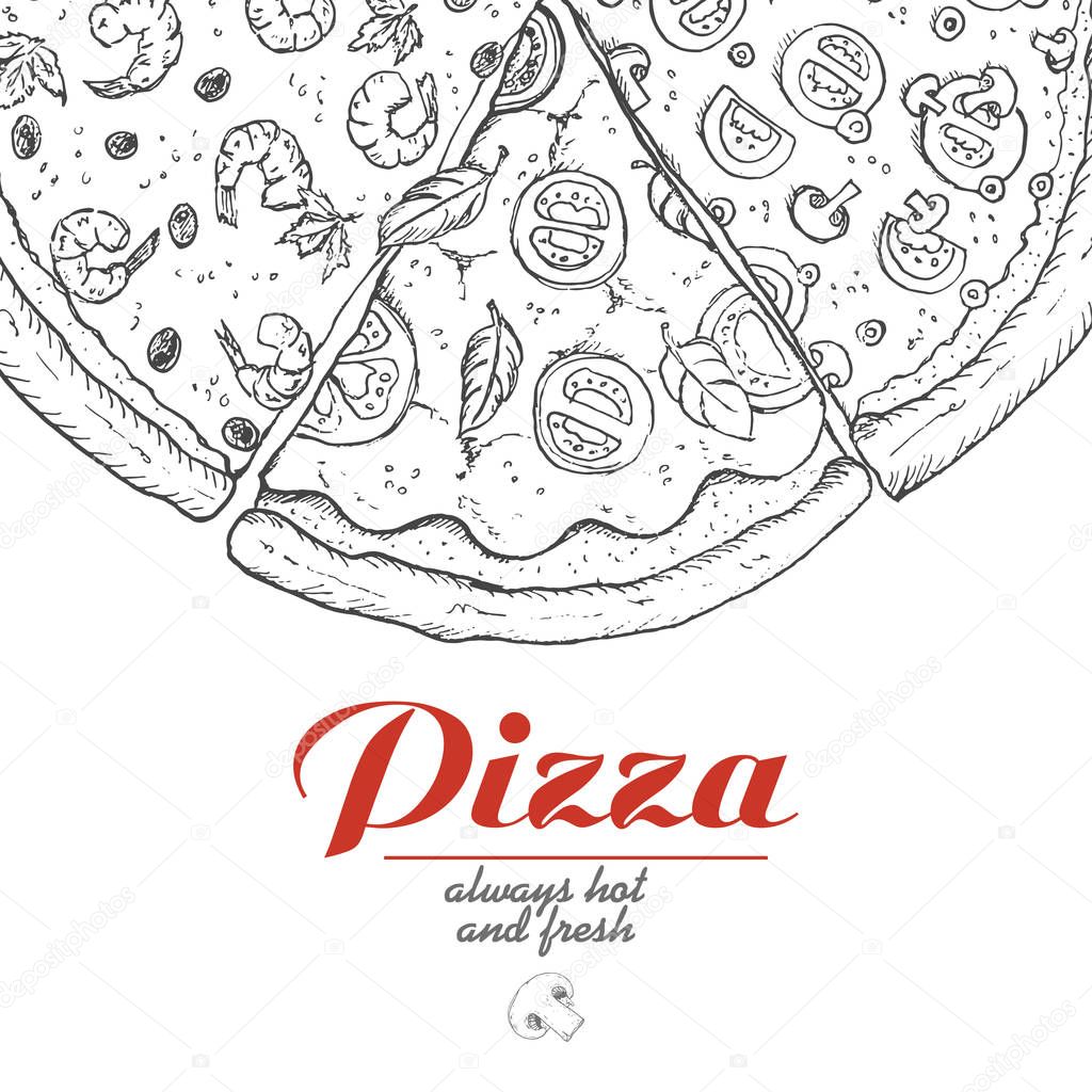 Vector background with pieces of pizza