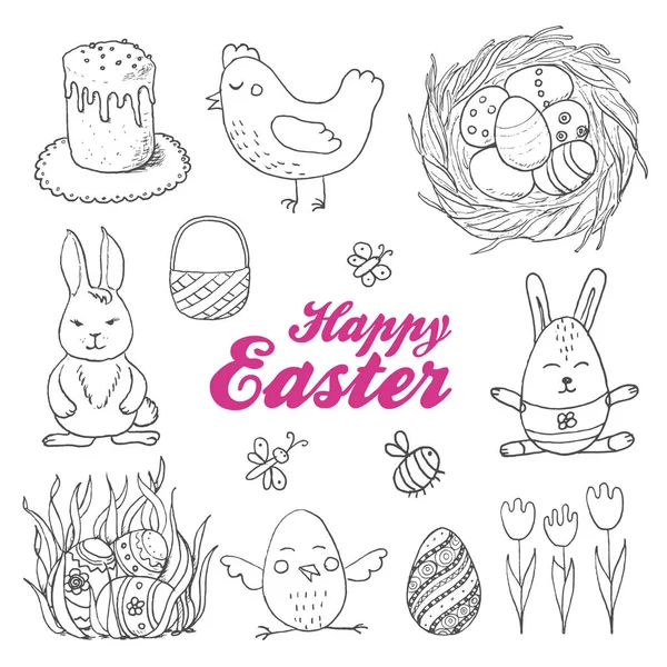 Conjunto vectorial de huevos y ramitas de Pascua aislados — Archivo Imágenes Vectoriales