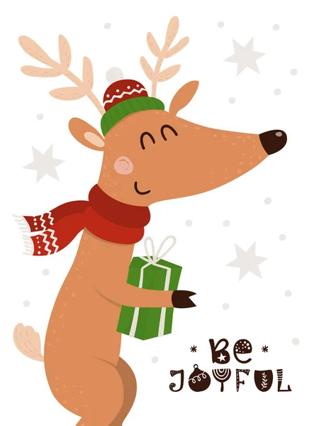 Tarjeta de Navidad con ciervo — Vector de stock
