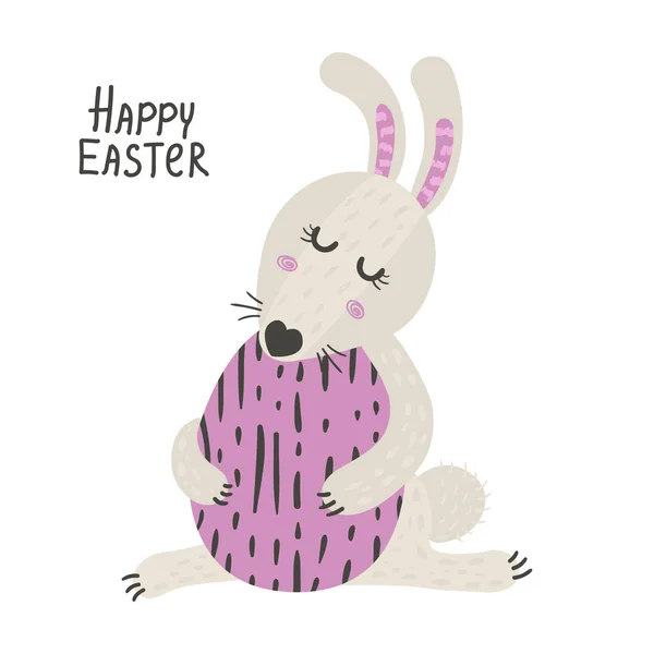 Lindo conejo con huevos de Pascua. Feliz conejito de Pascua — Archivo Imágenes Vectoriales