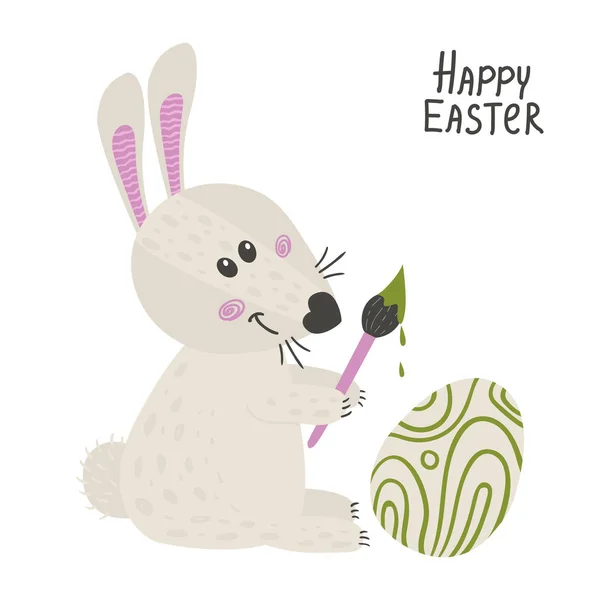 Słodki królik z jajami wielkanocnymi. Szczęśliwego Wielkanocnego króliczka — Wektor stockowy