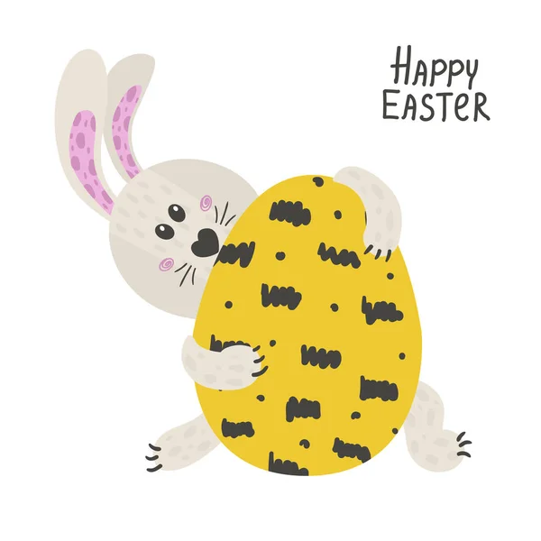 Lindo conejo con huevos de Pascua. Feliz conejito de Pascua — Archivo Imágenes Vectoriales