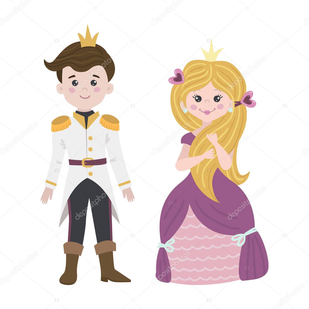 Cute isolated princess and prince on a white background.