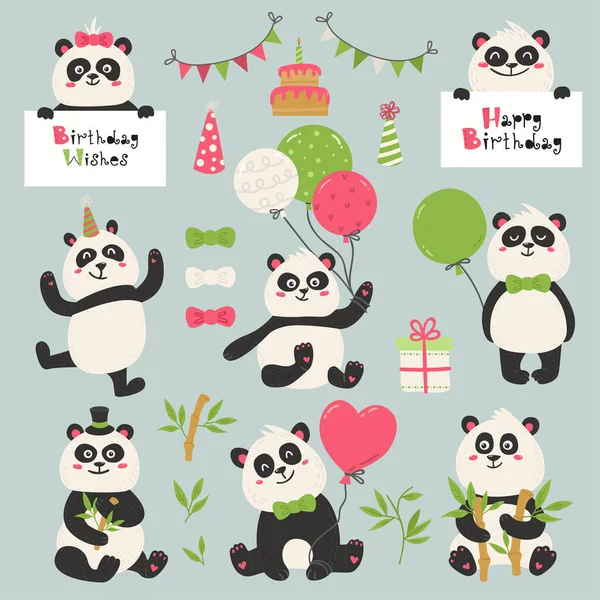 Set de osos panda lindos — Archivo Imágenes Vectoriales