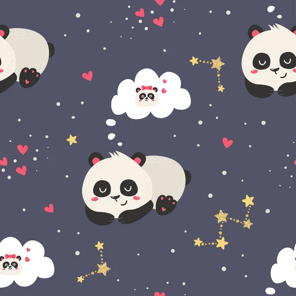 Nahtloses Muster mit niedlichen Pandas — Stockvektor