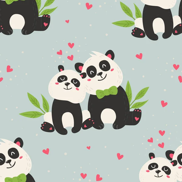 Бесшовный узор с милыми пандами . — стоковый вектор