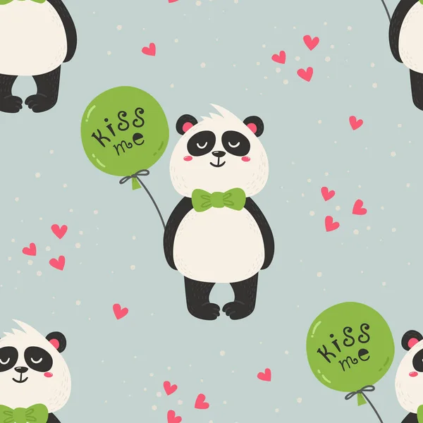 Seamless pattern with cute pandas. — Stock Vector