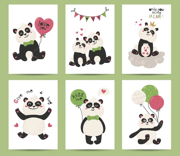 Poster-Set mit niedlichen Pandas — Stockvektor
