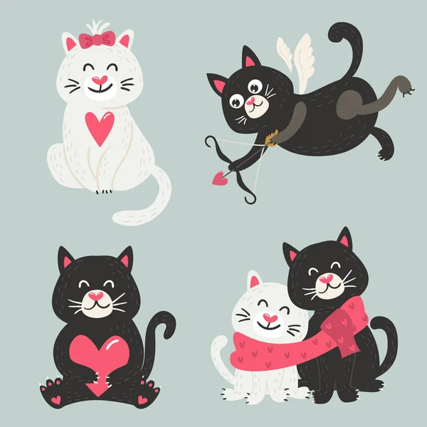 Χαριτωμένες Γάτες Σχεδιασμός Αγάπης Για Πρόσκληση Γενεθλίων Ρούχα Παιδικό Δωμάτιο — Διανυσματικό Αρχείο