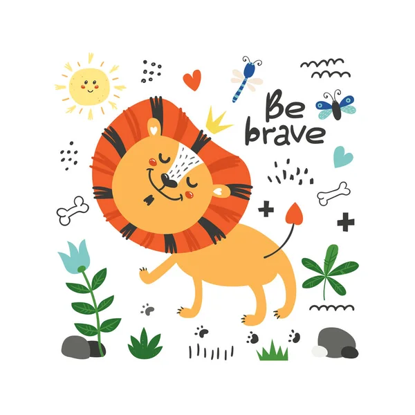 Affiche mignonne avec lion — Image vectorielle