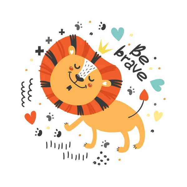 Affiche mignonne avec lion . — Image vectorielle
