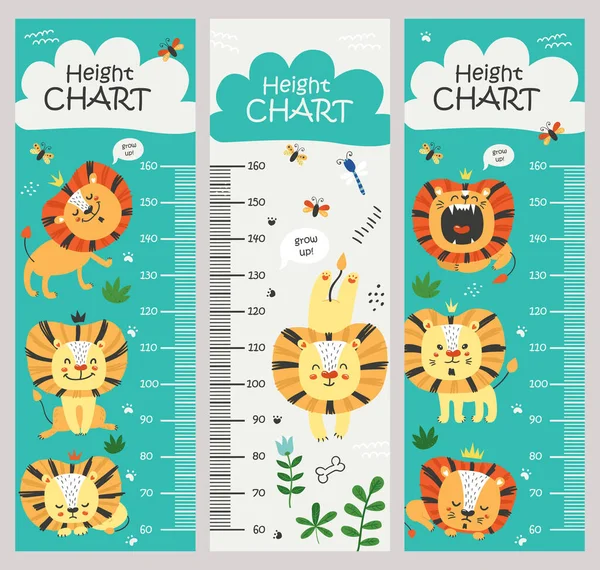 Gráfico de altura de crianças com leões — Vetor de Stock