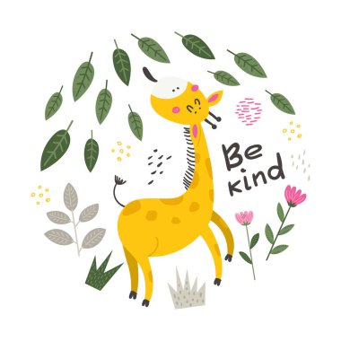 Şirin zürafalı vektör posteri.