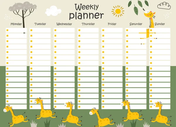 Planejador semanal com Girafas — Vetor de Stock