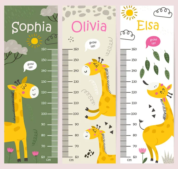 Grafico altezza bambini con giraffe — Vettoriale Stock