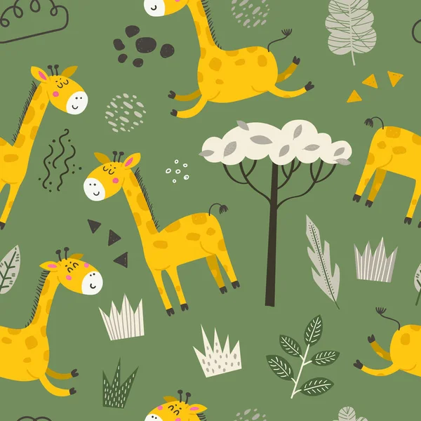 Бесшовный Рисунок Милыми Жирафами Дизайн Мультфильмов Одежды Детских Рисунков Стенах — стоковый вектор
