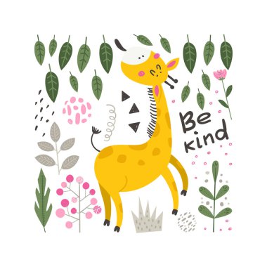 Şirin zürafalı vektör posteri.