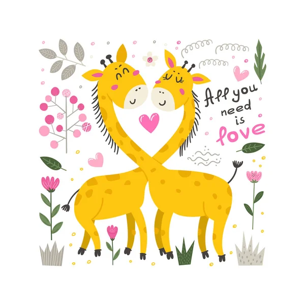 Affiche vectorielle avec Girafe mignonne . — Image vectorielle