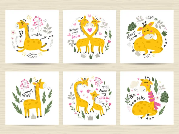Conjunto de cartazes vetoriais com girafas bonitos . —  Vetores de Stock