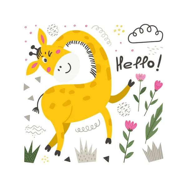 Affiche vectorielle avec Girafe mignonne . — Image vectorielle
