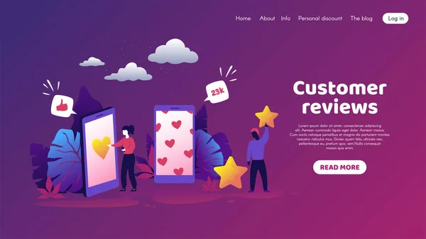 Kundernas feedback. Trendig koncept med seriefigurer och kunder reaktion. Vektorliknande och sociala medier koncept — Stock vektor