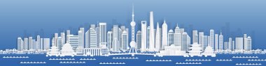 Shanghai paper cut. China famous landmark, skyline city panorama for postcards or poster. Vector modern cityscape with architecture clipart