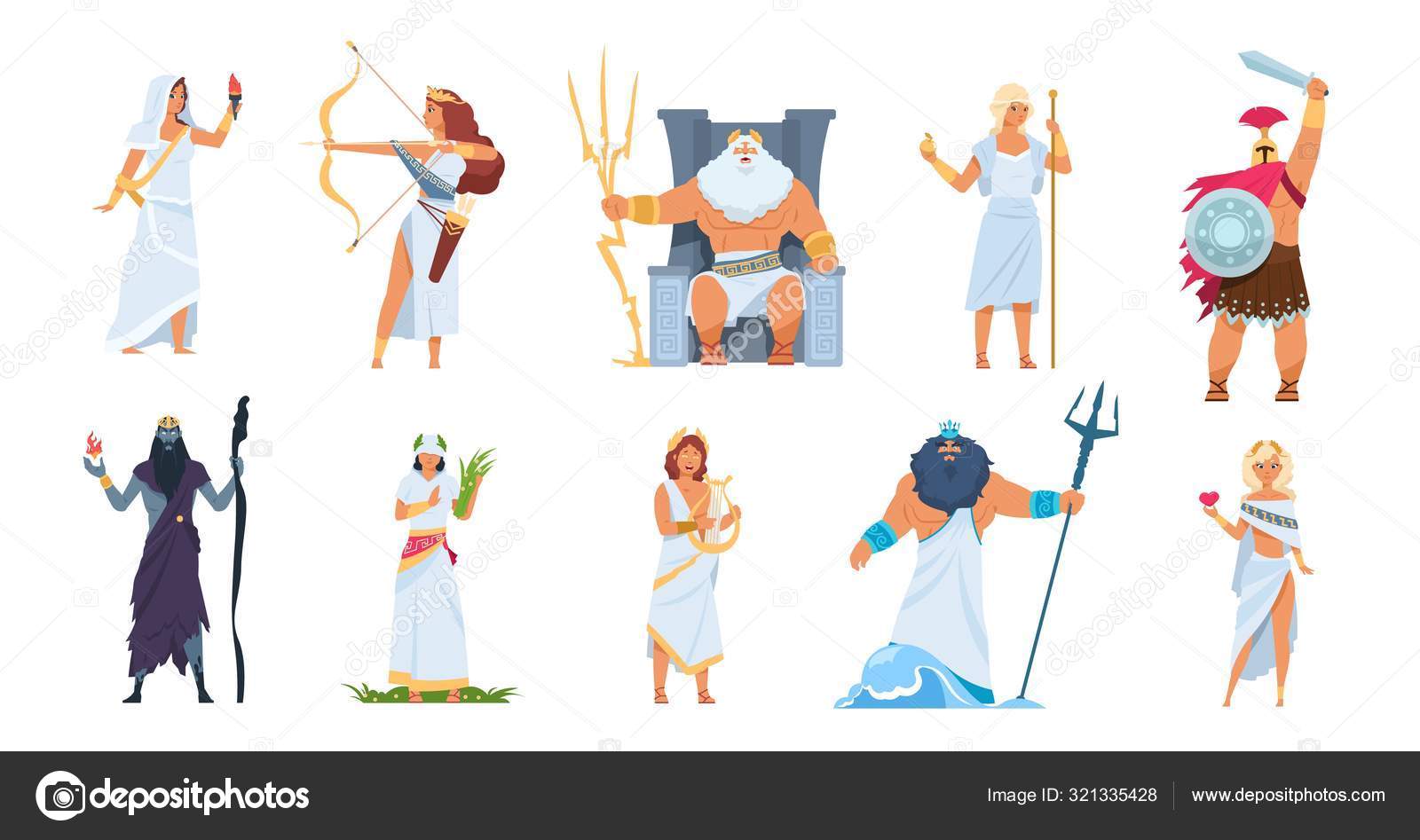 Ancient Greek gods. Cartoon cute legendary characters of ancient mythology, Vector male and female heroes isolated on white Stock Vector Image by ©SpicyTruffel #321335428 Ancient Greek gods. Cartoon cute legendary characters of ancient mythology, Vector male and female heroes isolated on white Stock Vector Image by ©SpicyTruffel #321335428