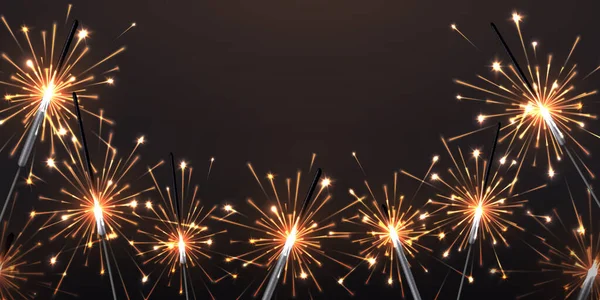 Hintergrund mit Wunderkerzen. Geburtstagsfeier Bengallichter, Feuerwerk dekorative Elemente für Grußkarten. Vektor-Weihnachtsbeleuchtung — Stockvektor
