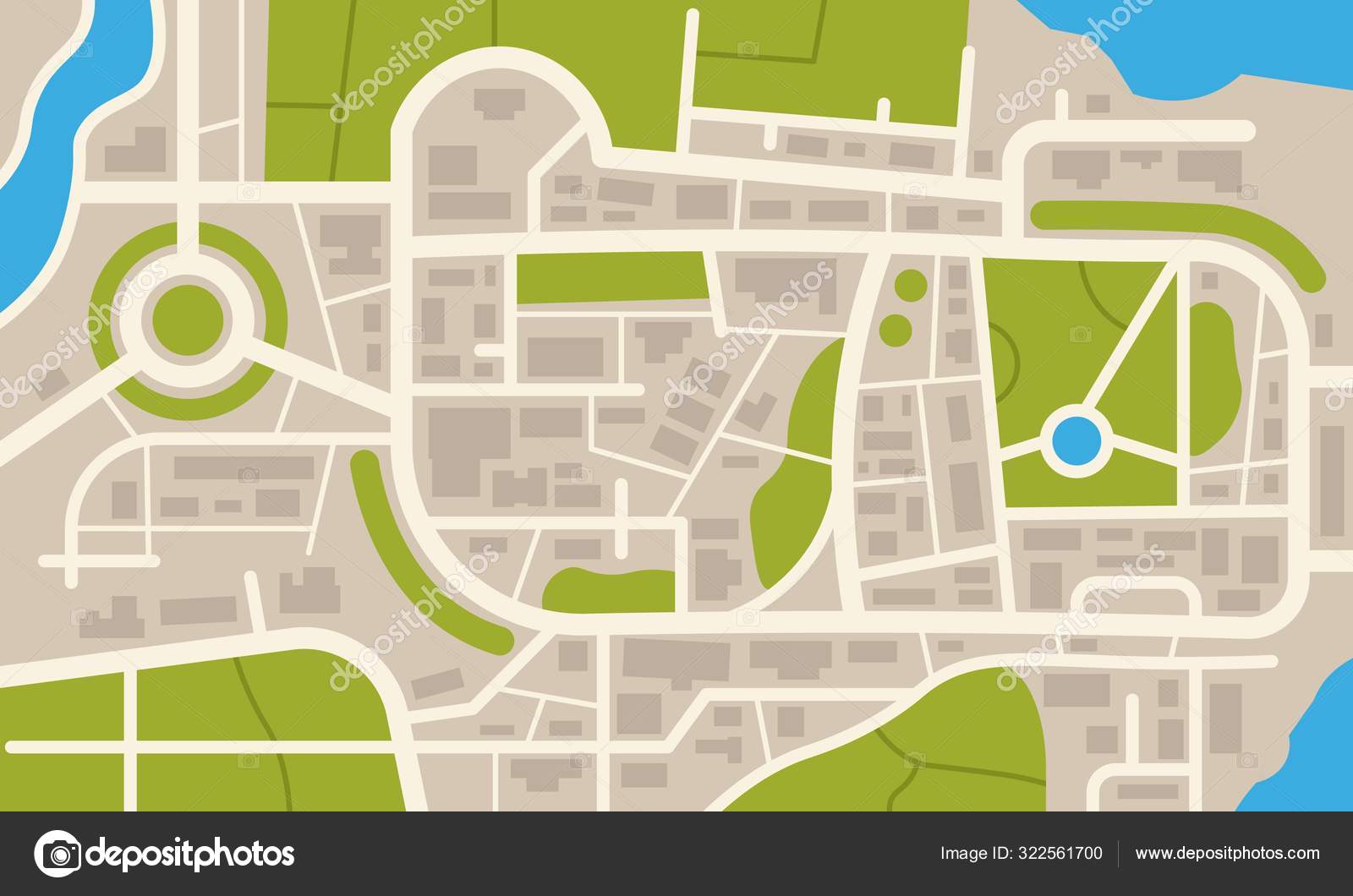 City Navigation Map Flat Plan Of Streets Parks And River With Top View Simple Cartoon City Map Vector Downtown Pattern Stock Vector Image By C Spicytruffel