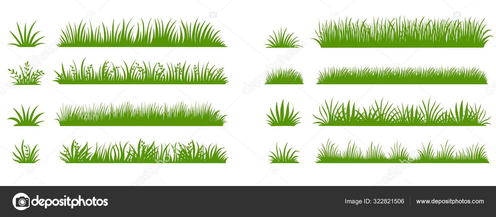 Green grass silhouette. Cartoon lines of plants and shrubs for boarding and  framing, eco and organic logo element. Vector set Stock Vector by  ©SpicyTruffel 322821506, image size:1600x700