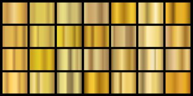 Golden gradients. Shiny metal texture for banner and background, yellow metal brass foil. Vector realistic copper border and frame texture clipart