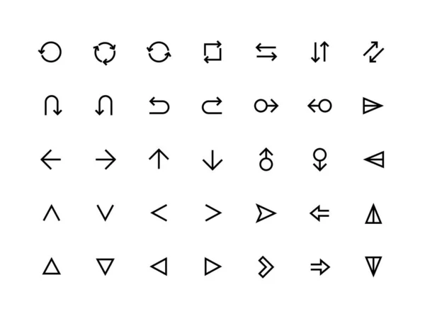 Iconos de Flechas UI. Página web y aplicación móvil hacia adelante actualizar y devolver símbolos, flechas mínimas modernas. Conjunto editable vectorial — Archivo Imágenes Vectoriales