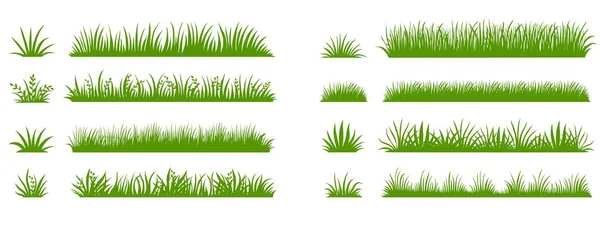 Silueta de hierba verde. Líneas de dibujos animados de plantas y arbustos para el abordaje y encuadre, elemento de logotipo ecológico y orgánico. Conjunto de vectores — Vector de stock