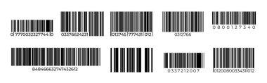 Barcodes. Product identification stripped sign, digital mark for laser check and supermarket price label. Vector retail tracking symbols set clipart