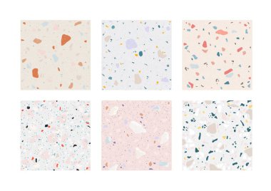 Terrazzo beton deseni. Taş elementli granit zemin, taş desenli iç dekorasyon. Vektör minimalist soyut dokusu