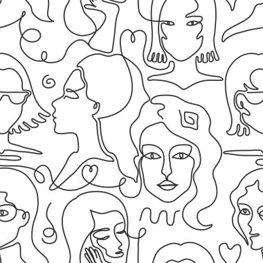 One line face pattern. Trendy woman face seamless texture with abstract line shapes, minimal girl face. Vector stylized pattern vector One line face pattern. Trendy woman face seamless texture with abstract line shapes, minimal girl face. Vector stylized pattern vector