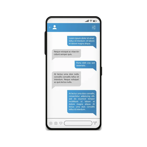 Chat on phone screen. Mobile messenger template. Social network mock up. Vector cellphone chatting concept — 스톡 벡터