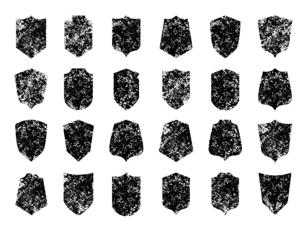 Щит значок. Порожні емблеми з гранжевими текстурами для футболу, військового або безпекового логотипу, шаблону безпеки. Векторний набір — стоковий вектор