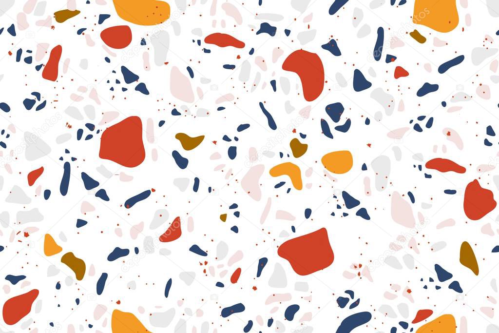 Terrazzo background. Granite flooring seamless pattern, stone material texture. Vector modern Italian concrete and marble pattern