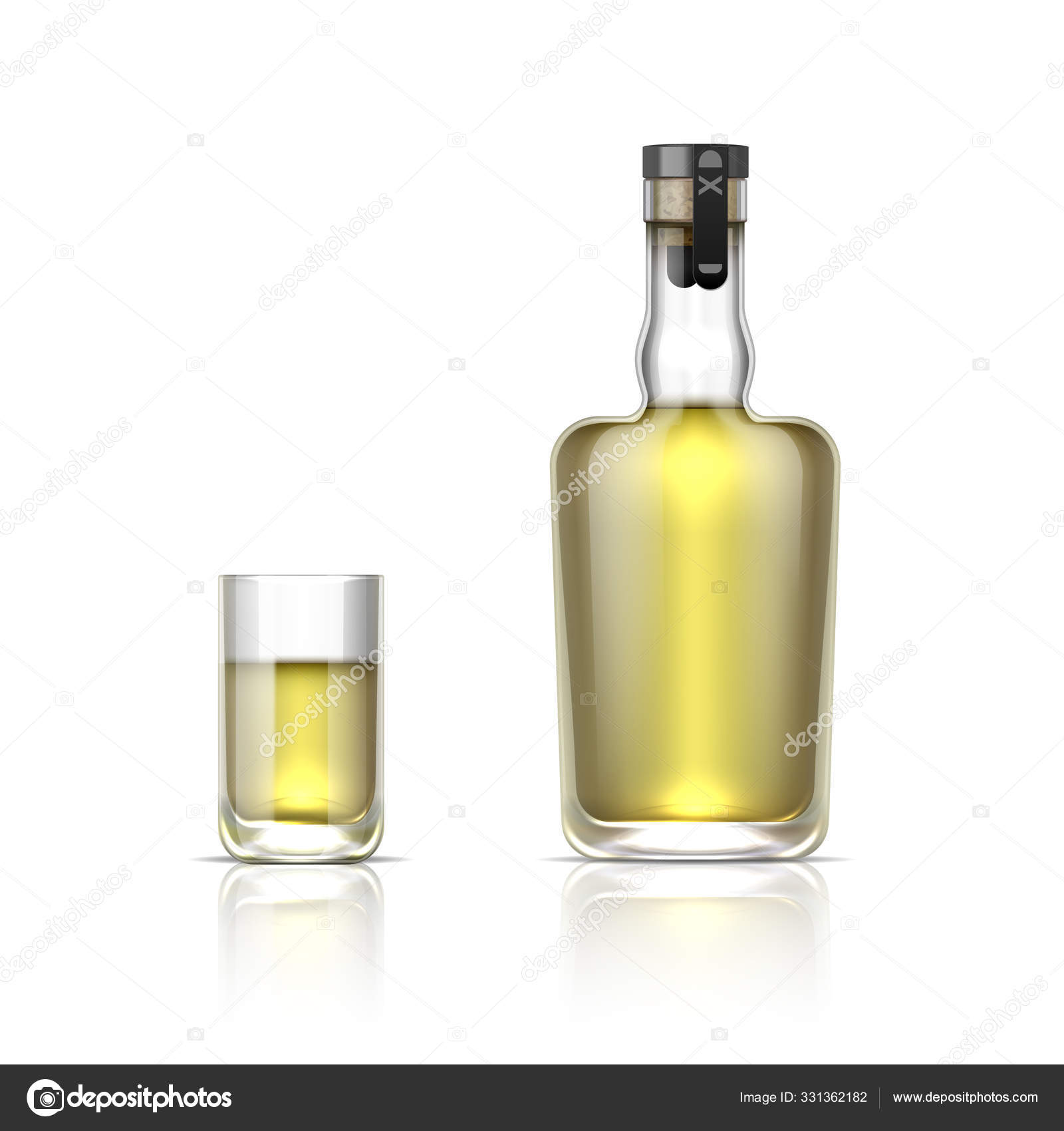 Download Realistic Alcohol Bottle 3d Glass Shot With Tequila Or Golden Rum Alcohol Beverage Mockup Vector Whiskey Bottle Isolated On White Vector Image By C Spicytruffel Vector Stock 331362182