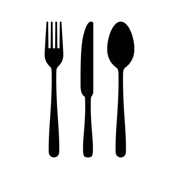 Cutlery silhouettes. Fork spoon knife black icon set. Black silverware sign. Vector utensil illustration — 스톡 벡터